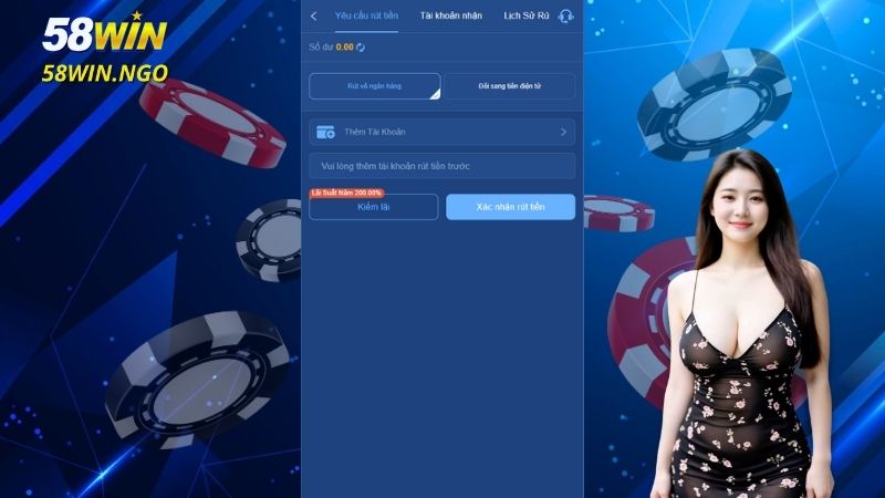 Giao diện rút tiền 58WIN