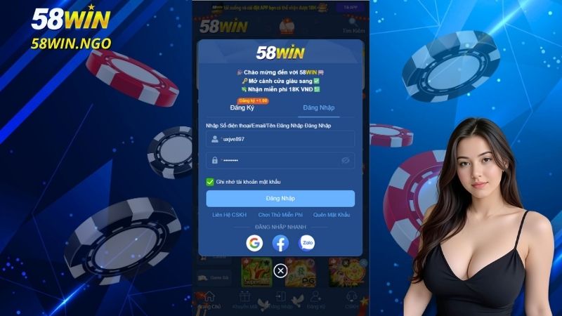Truy cập tài khoản bắt đầu cá cược tại 58WIN